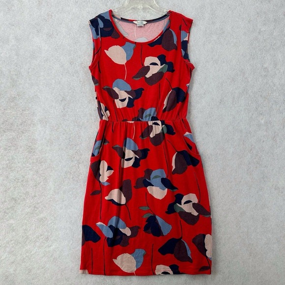 Boden Dress Women 8 Red Floral Shift A Line Swing Sleeveless Modal Cotton Pockes - Picture 1 of 12